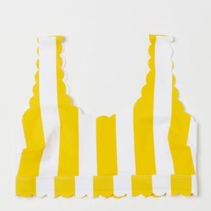 Scallop yellow and white striped bikini top